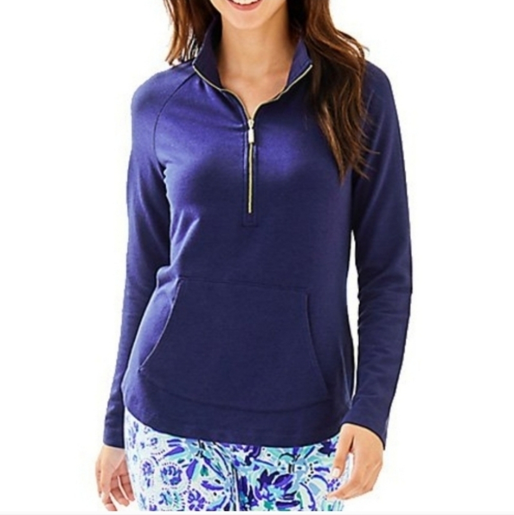 Lilly Pulitzer True Navy Blue Edgewater Popover Half Zip Long Sleeve Top Small